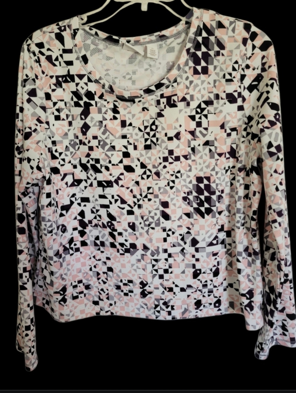 Chico's Geometric Long-Sleeve Crewneck Top - Pink, Purple & Black